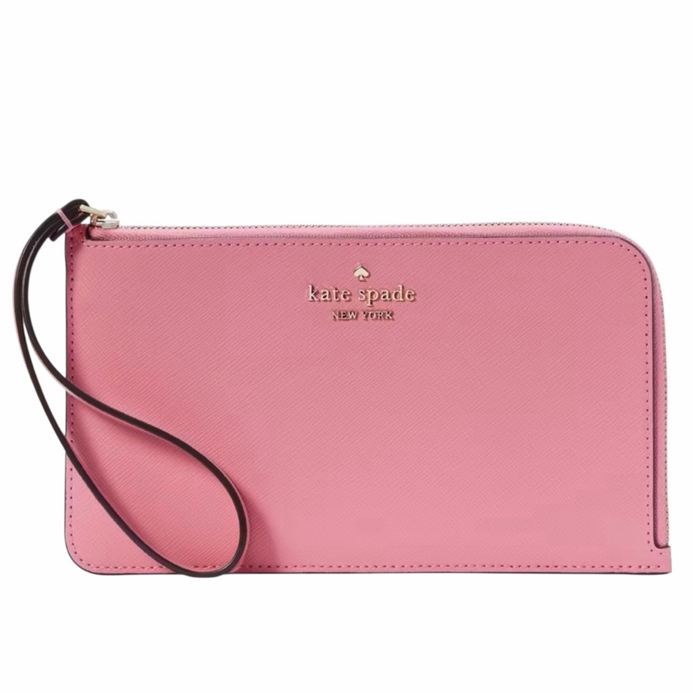 Kate Spade Lucy Medium L-Zip Wristlet Blossom Pink Saffiano Leather NWT